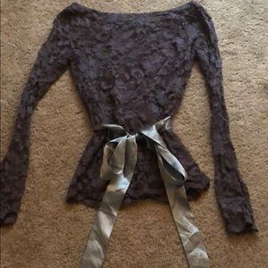 Lace blouse with ribbon waist